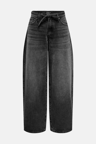 Donkergrijze straight jeans van ONLY, met een knoopceintuur en een subtiele wassing.
