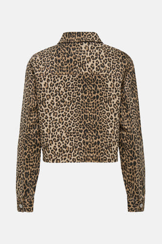 Bruine jas van ONLY® met luipaardprint en lange mouwen, gezien vanaf de achterkant.