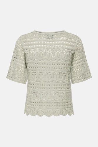 Pull vert avec col rond de JDY, avec maille ajourée et un ourlet ondulé.