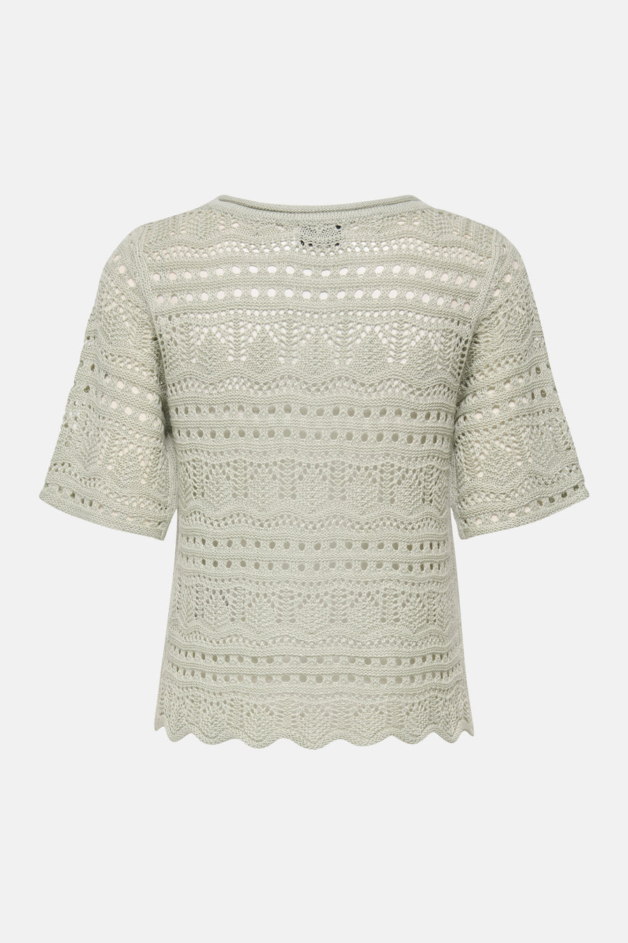 Pull vert avec col rond de JDY, avec maille ajourée et un ourlet ondulé.