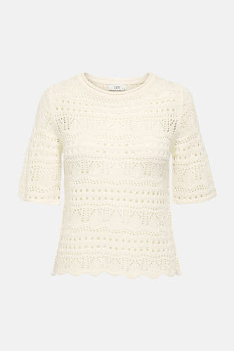Pull de couleur écru à col rond de JDY, avec détail ajouré au crochet et manches courtes.