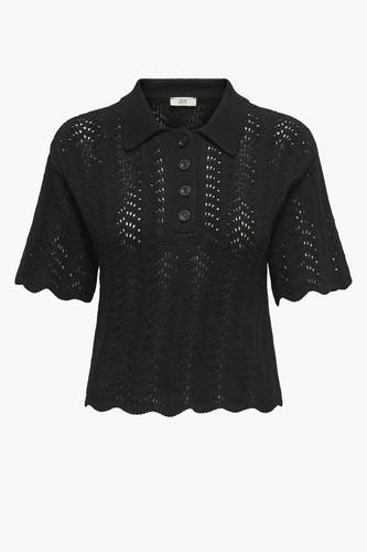 Polo noir à manches courtes de JDY, avec un motif tricoté et une fermeture à boutons.