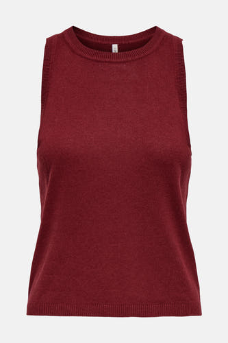 T-shirt sans manches bordeaux d'ONLY, tricoté en côtes fines et avec un col rond.