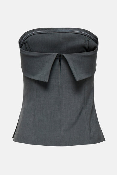 Grijze mouwloze blouse van ONLY, met kraag en een ritssluiting aan de achterkant.
