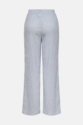 Blauw-wit gestreepte wijde broek van JDY met elastische tailleband, achterkant.
