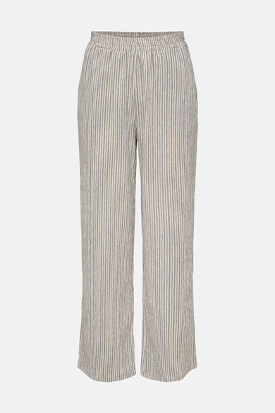 Pantalon écru rayé de JDY, vu de derrière, avec une ceinture élastique et des jambes larges.