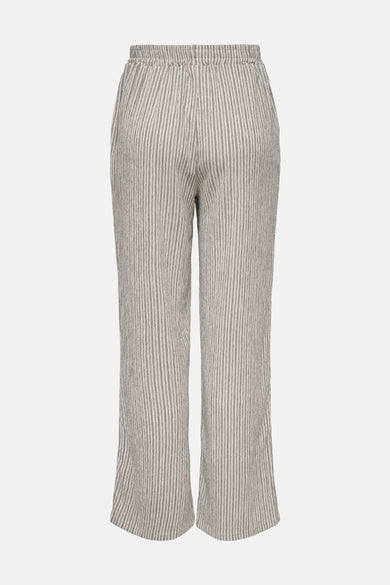 Gestreept ecru broek van JDY, gezien van achteren, met een elastische tailleband en wijde pijpen.
