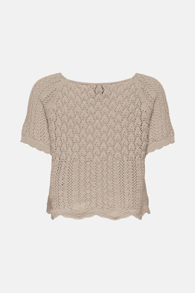 Gilet beige de ONLY, avec un motif zigzag élargi et des manches courtes.