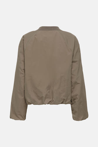 Beige korte jas van ONLY®, met een geribbelde kraag en lange, wijde mouwen.
