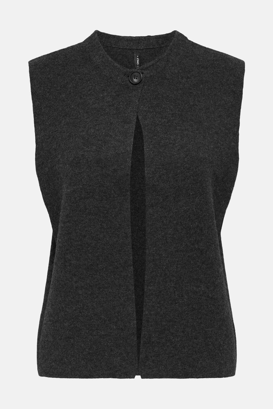 Grijs mouwloos vest van ONLY met een enkele knoopsluiting aan de voorkant.