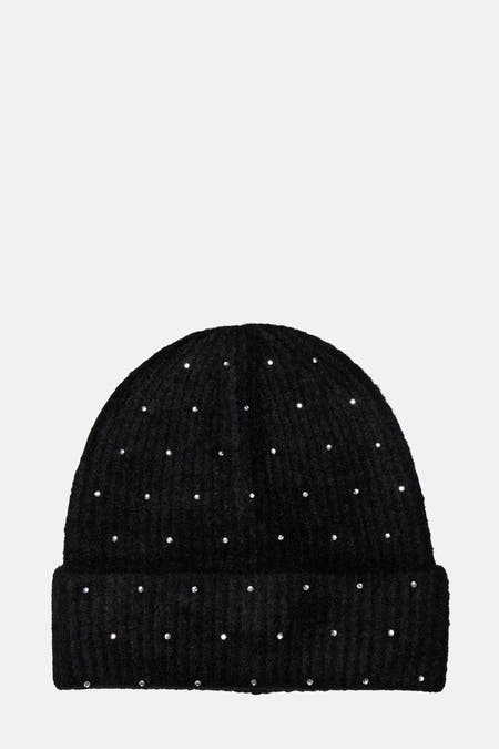 Zwarte muts van ONLY versierd met kleine strass steentjes.
