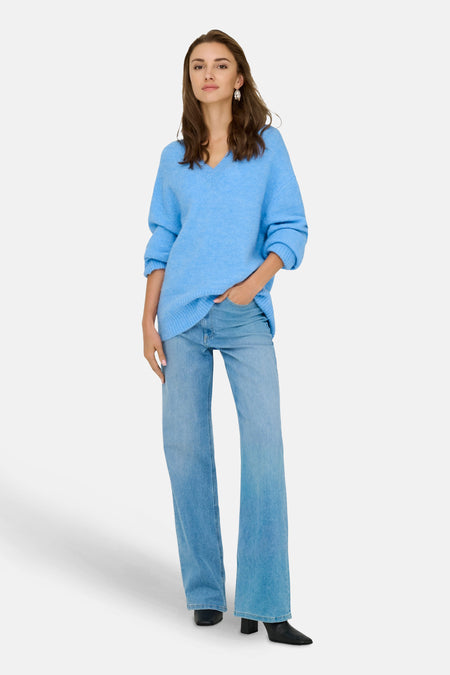 Pull met V-hals - blauw
