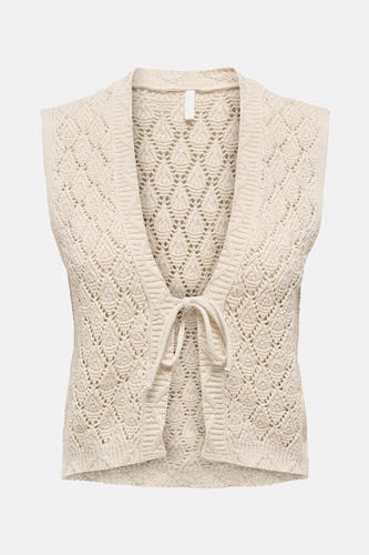 Gilet écru de ONLY, avec un motif de carreaux agrandi et une fermeture à boutons avec un cordon.