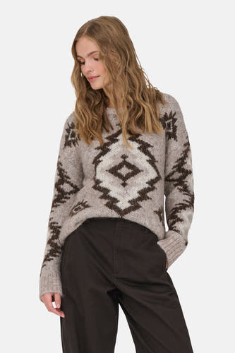 Sweat-shirt multicolore à col rond de ONLY, avec des motifs zigzag marrons et une coupe décontractée.