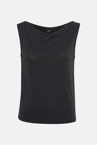 T-shirt sans manches noir d'ONLY, avec une encolure drapée.
