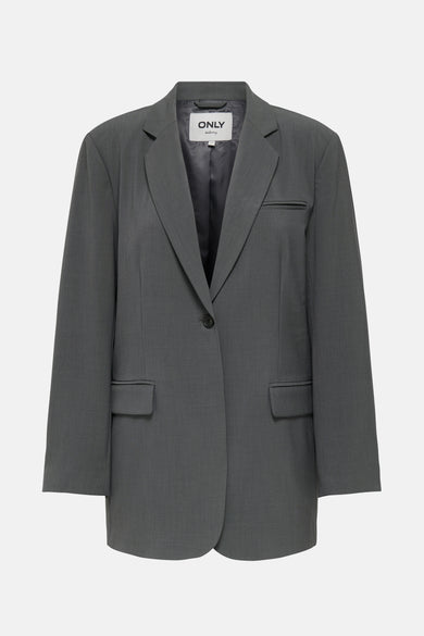 Grijze blazer van ONLY, met één knoop en zakken aan de voorkant.