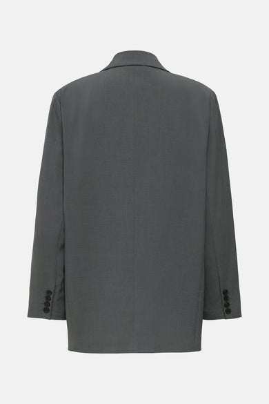 Grijze blazer van ONLY met lange mouwen en knoopsluiting, gezien vanaf de achterkant.
