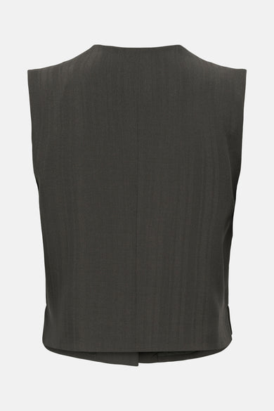 Bruin gilet van ONLY, rugzijde met subtiele verticale lijnen.
