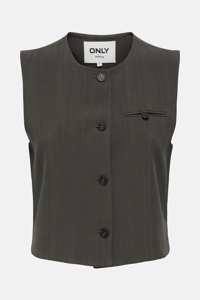 Bruin gilet van ONLY, met krijtstreep en zakdetail.