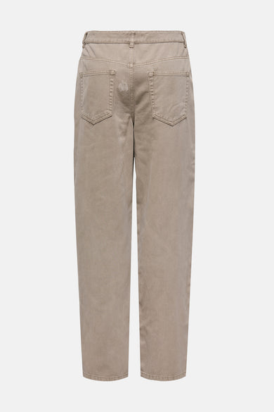 Beige broek van ONLY, met zakken aan de achterkant en wijde pijpen.