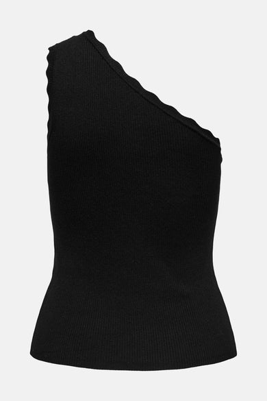 Zwarte top zonder mouwen van JDY, met een asymmetrische halslijn en ribgebreide textuur.