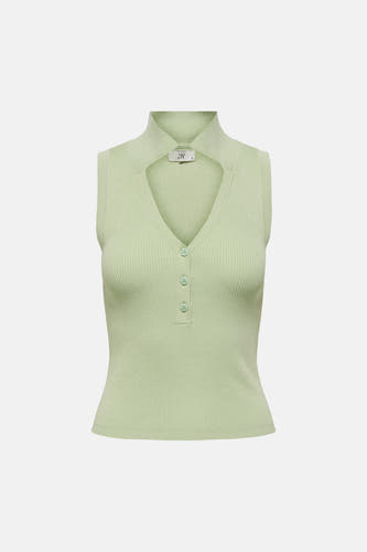 Groene top zonder mouwen van JDY, met knoopsluiting en een ribgebreide textuur.
