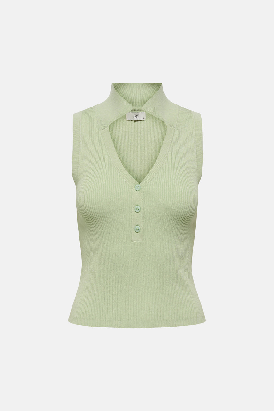 Groene top zonder mouwen van JDY, met knoopsluiting en een ribgebreide textuur.

