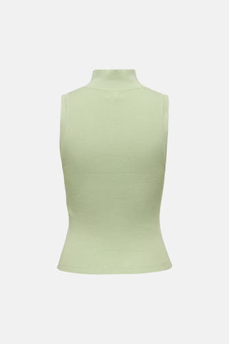 Groene top zonder mouwen van JDY, met een hoge hals en ribgebreide textuur.
