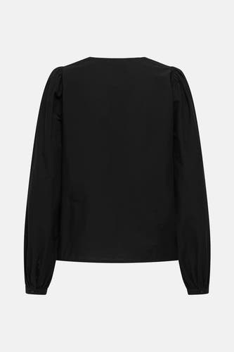 Zwarte blouse met lange mouwen van JDY, met pofmouwen en knoopdetails op de manchetten.