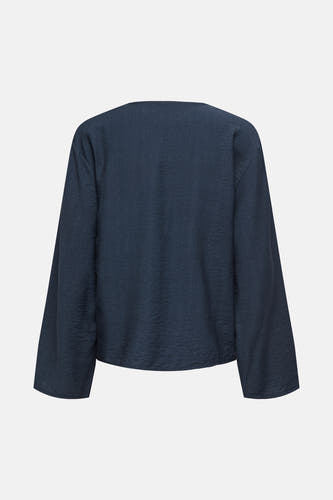 Blouse noire à manches longues de JDY, avec une subtile texture, vue de l'arrière.