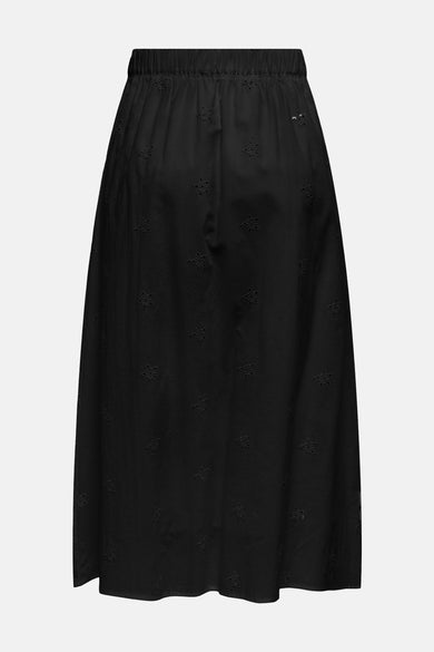 Robe longue noire de JDY avec ce taille élastique et des motifs de fleurs brodés.