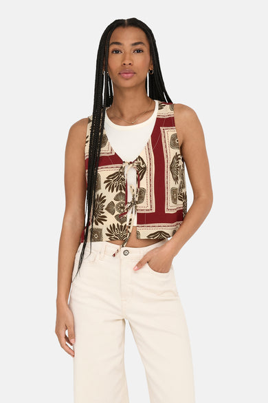 Mouwloze blouse - multicolor van ONLY, met een all-over print en knoopdetail aan de voorkant.