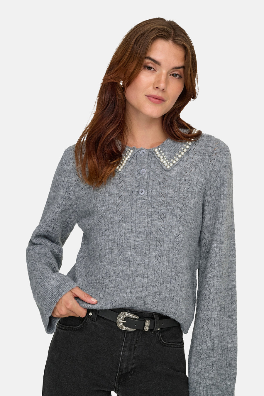 Pull met ronde hals - grijs - JDY