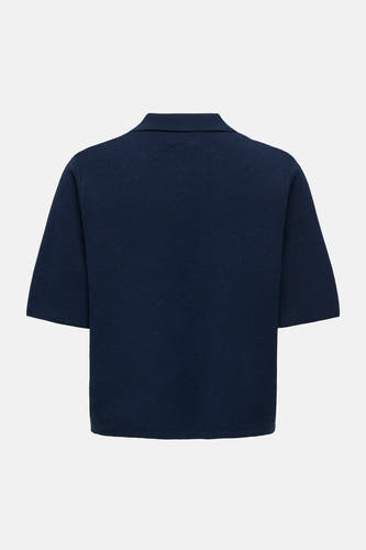 Blauw gilet van JDY, achterkant zichtbaar, met korte mouwen en een polokraag.