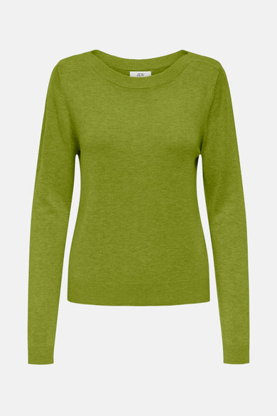 T-shirt vert avec col rond de JDY, tricoté uni sur un fond blanc.