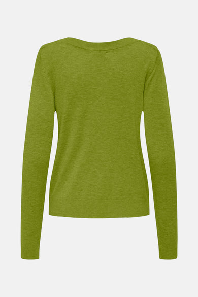 Groene trui met ronde hals van JDY, effen gebreid op een witte achtergrond.
