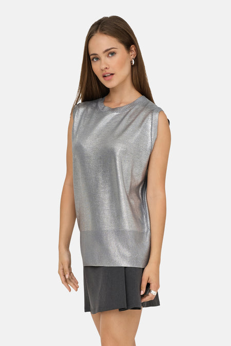 ONLMIE SL O-NECK FOIL TOP KNT
