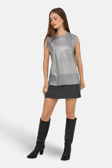 ONLMIE SL O-NECK FOIL TOP KNT