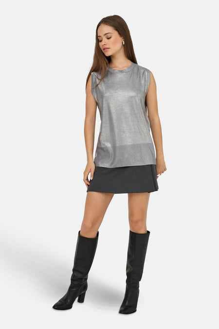 ONLMIE SL O-NECK FOIL TOP KNT