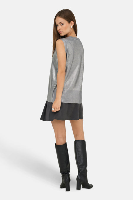 ONLMIE SL O-NECK FOIL TOP KNT