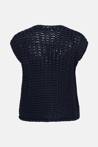T-shirt bleu ONLY, avec une texture tricotée grossière et des manches courtes, vu de l'arrière.