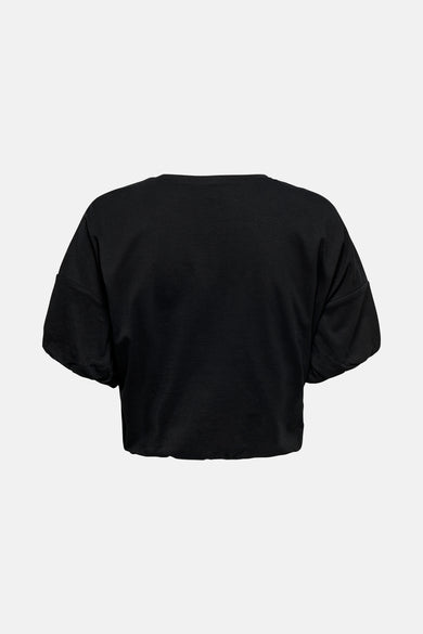 T-shirt noir à manches courtes d'ONLY, tissu uni sans impression, coupe décontractée, dos.