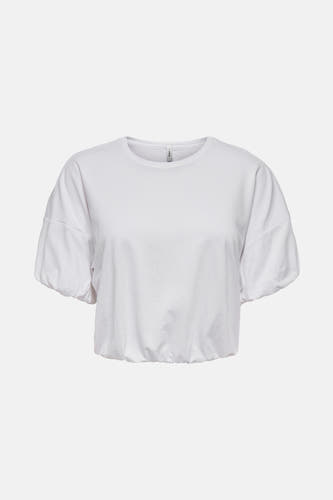 Wit T-shirt met korte mouwen van ONLY, met pofmouwen en elastische zoom.