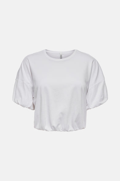Wit T-shirt met korte mouwen van ONLY, met pofmouwen en elastische zoom.