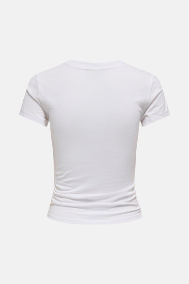 Wit T-shirt met korte mouwen van ONLY, achterkant weergegeven met geplooide details.