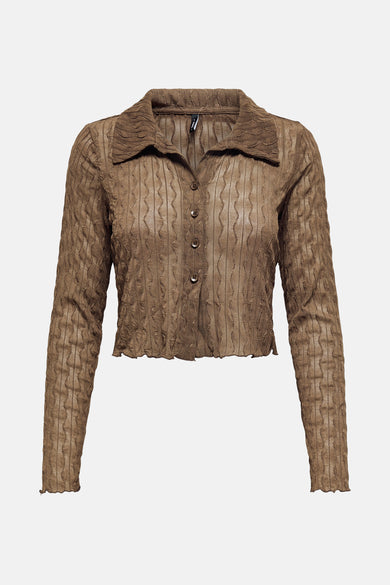 Bruin shirt met lange mouwen van ONLY, met knoopsluiting en golvend patroon.