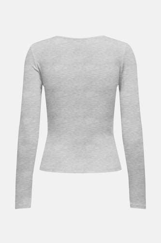 Grijs T-shirt met lange mouwen van ONLY, in ribstof, gezien van achteren.