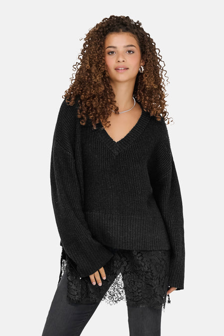 Pull met V-hals - zwart