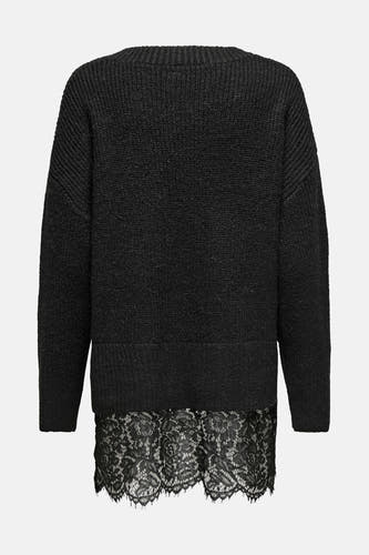 Pull noir à col V d'ONLY, avec des détails sur les bords en bas.