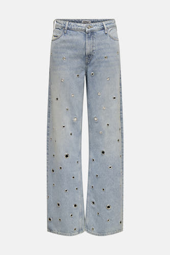 Jean wide bleu clair d'ONLY, avec des yeux décoratifs argentés sur les coutures latérales.